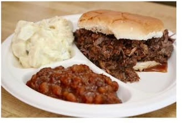 Sandwich plate with beans and potato salad